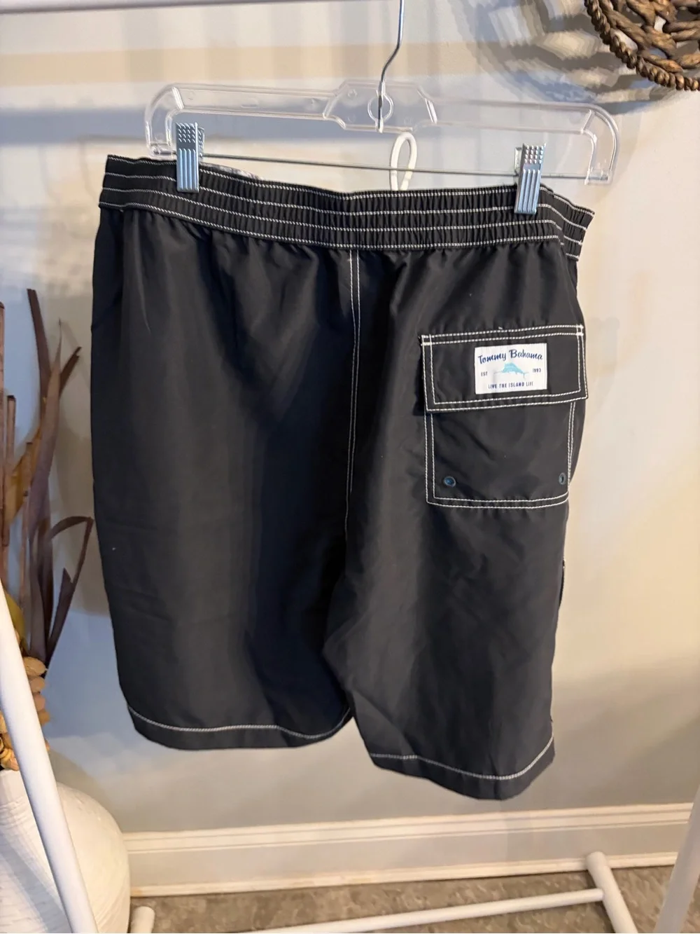 Tommy Bahama Black Swim Board Shorts with White Contrast Stitching size large